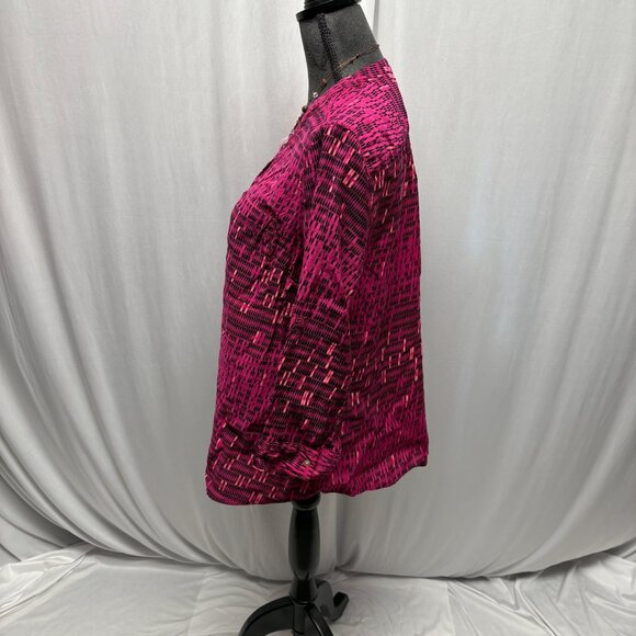 ANA Womens V-Neck Top Womens Size Large Fuchsia Black Patterned Colorful Casual - Picture 3 of 8